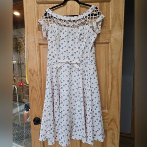 Tatyana Pink and Gray Flutter Sleeve Midi Dress for Weddings